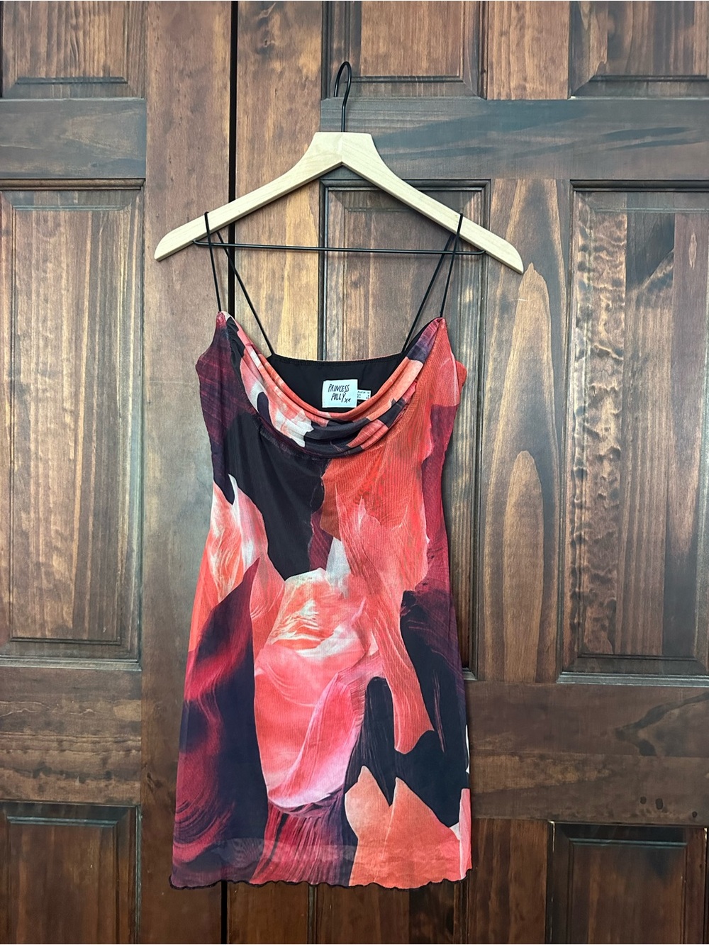 Princess Polly Red & Black Floral Cowl Neck Slip Camisole